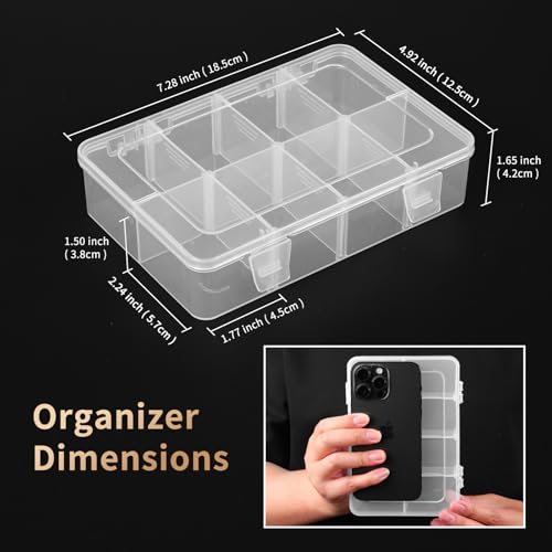 QUEFE 2 Pack 8 Grids Bead Organizers and Storage, Plastic Organizer Box with Removable Dividers Tackle Box Organizer for Candies Snacks Electronics Jewelry Small Parts - Image 2
