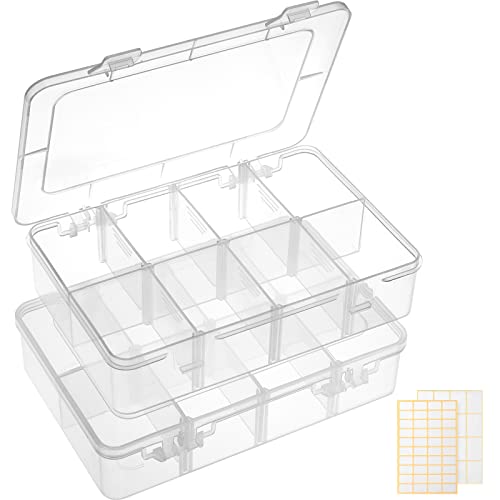 QUEFE 2 Pack 8 Grids Bead Organizers and Storage, Plastic Organizer Box with Removable Dividers Tackle Box Organizer for Candies Snacks Electronics Jewelry Small Parts - Image 1