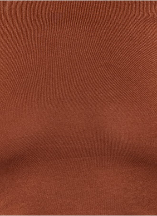 trendyol - Brown Decollete Crop Cotton Stretchy Knitted Blouse TWOSS23BZ00912 - Image 1