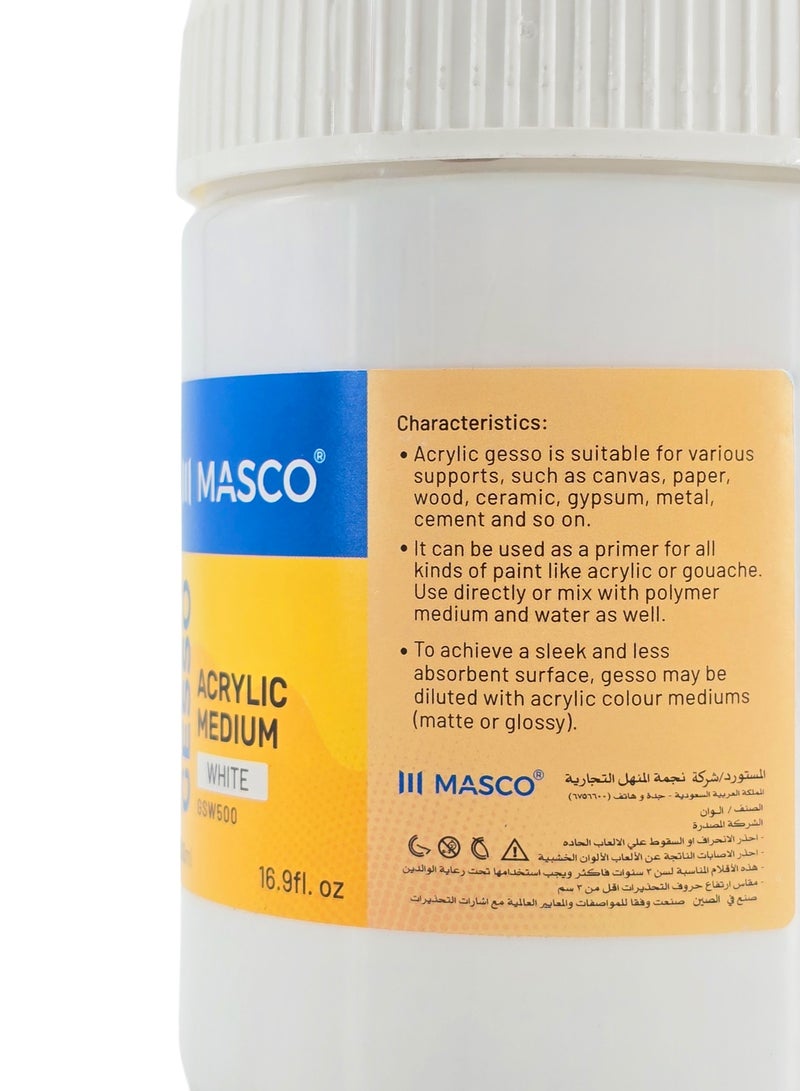MASCO Gesso Acrylic Medium Paint White, 500ml, Multi-Surface Primer, Non-Toxic - Image 3
