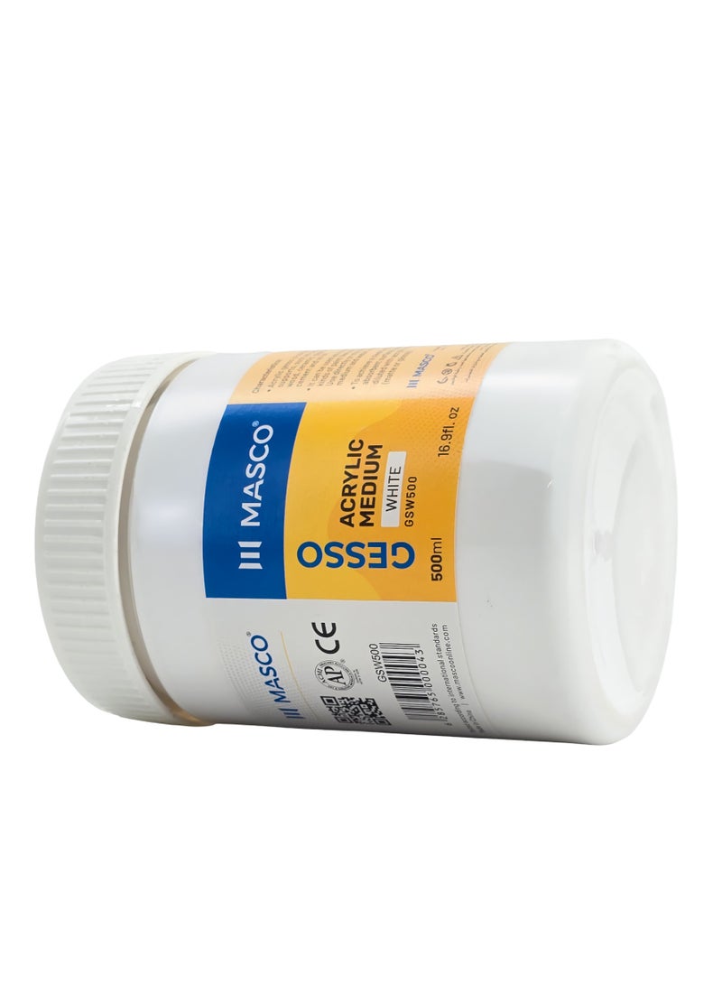 MASCO Gesso Acrylic Medium Paint White, 500ml, Multi-Surface Primer, Non-Toxic - Image 2