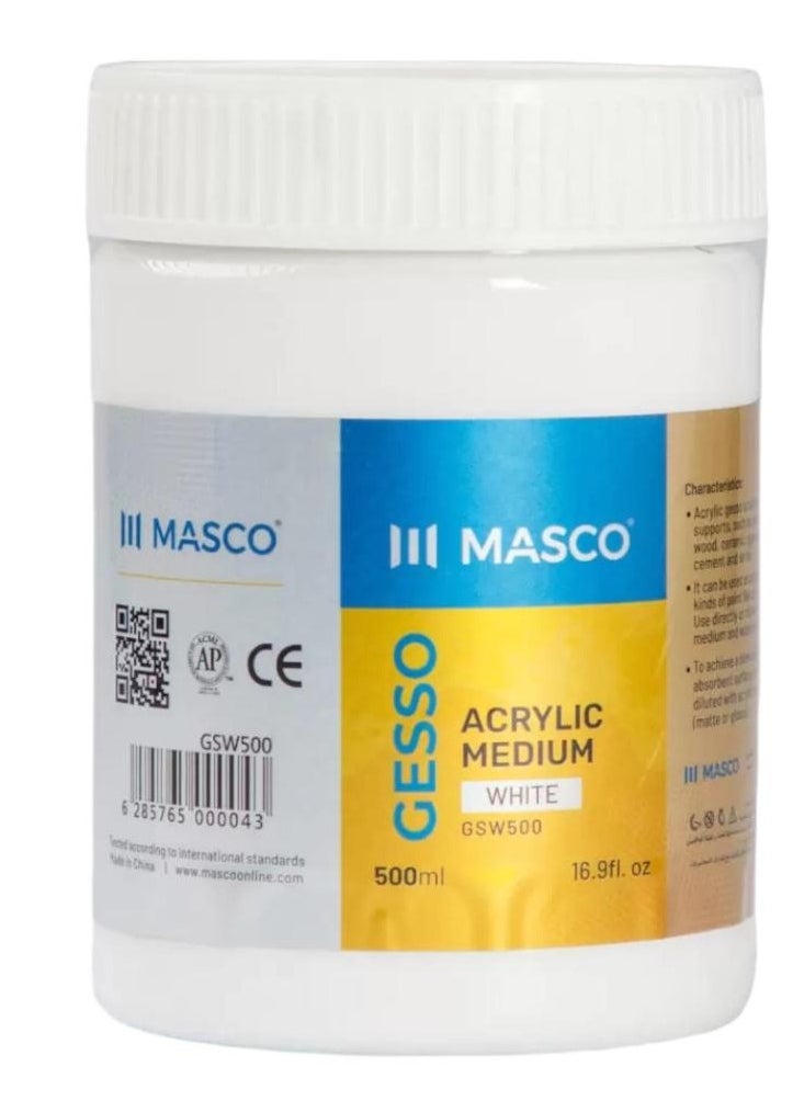 MASCO Gesso Acrylic Medium Paint White, 500ML 
