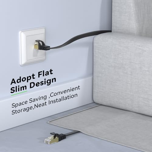 BUSOHE Cat 8 Ethernet Cable 50 FT, 40Gbps 2000MHz Cat8 High Speed Flat Internet Network Patch Cord, SFTP Shielded LAN Wire with Gold Plated RJ45 Connector, with Clips, Outdoor Indoor- 50FT Black - Image 4