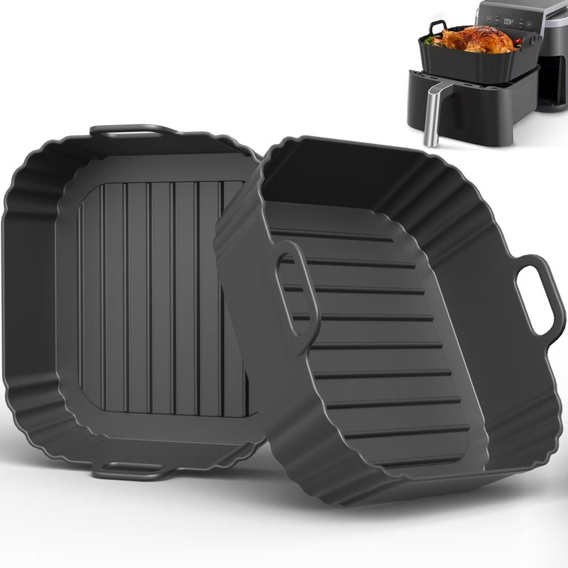 PINTAUR Square Silicone Air Fryer Liners 2 Pack Compatible with Ninja AF141 181 85 Inch Air Fryer Liners for COSORI 565 QT Reusable Silicone Basket Air Fryer Accessories