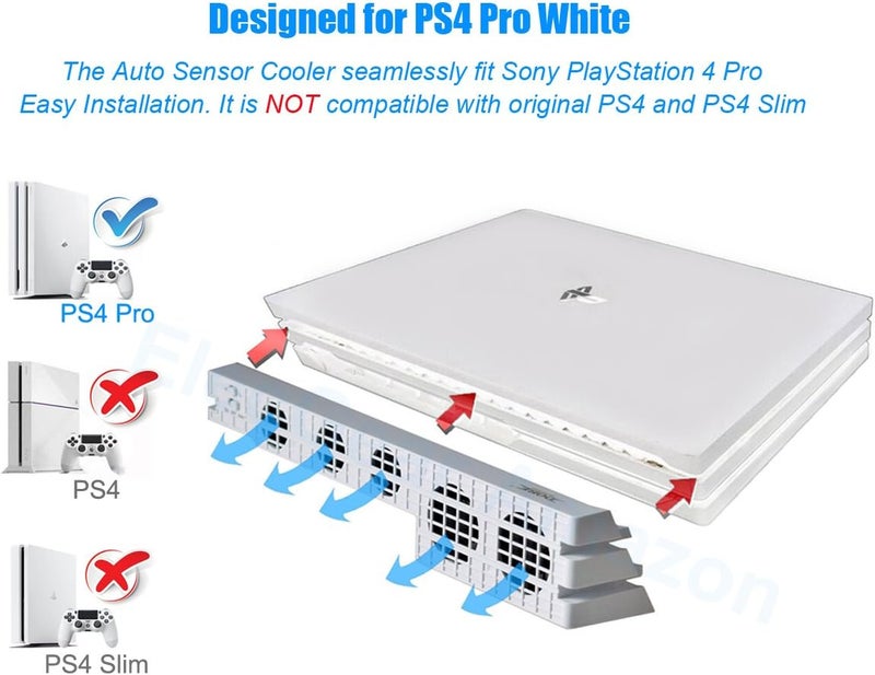 مروحة تبريد تلقائية ElecGear لـ PS4 Pro، مبرد USB خارجي مع مستشعر درجة حرارة تلقائي للتحكم في مشعاع تصريف الحرارة، يعمل مع PlayStation 4 Pro CUH-7xxx أبيض - Image 2