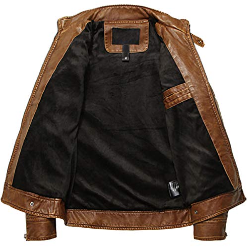 WULFUL Men's Vintage Stand Collar Leather Jacket Motorcycle PU Jacket and Coat - Image 2