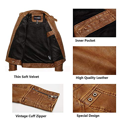WULFUL Men's Vintage Stand Collar Leather Jacket Motorcycle PU Jacket and Coat - Image 5