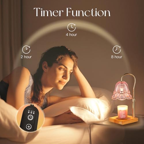 Candeldo Candle Warmer Lamp with Timer: Pink Flower Candle Warming Lamp with 2 Bulbs Height Adjustable Wax Warmer Dimmable Bedroom Mothers Day Decor Gift for Women - Image 4