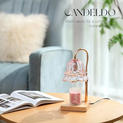Candeldo Candle Warmer Lamp with Timer: Pink Flower Candle Warming Lamp with 2 Bulbs Height Adjustable Wax Warmer Dimmable Bedroom Mothers Day Decor Gift for Women - Image 3