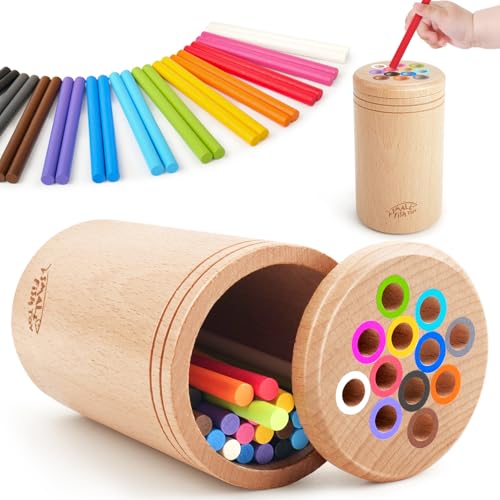 SMALL FISH Montessori Toys for 1 2 3 Year OldSolid Wood Fine Motor Object Permanence Box for One Two Year Old Baby Fidget Sensory Toys for Toddlers 13 Color Sorting Cause and Effect 12 Month Toys - Image 1