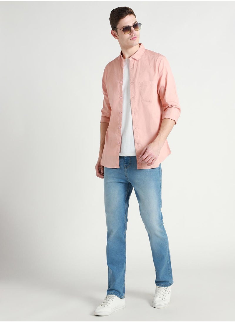 Dennis Lingo Men's Mid Blue 100% Cotton Solid Pattern Full Length Straight Fit Jeans  - Image 1