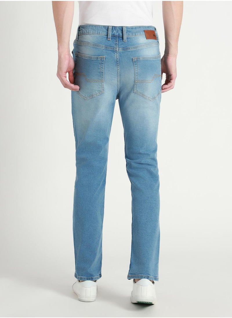 Dennis Lingo Men's Mid Blue 100% Cotton Solid Pattern Full Length Straight Fit Jeans  - Image 3
