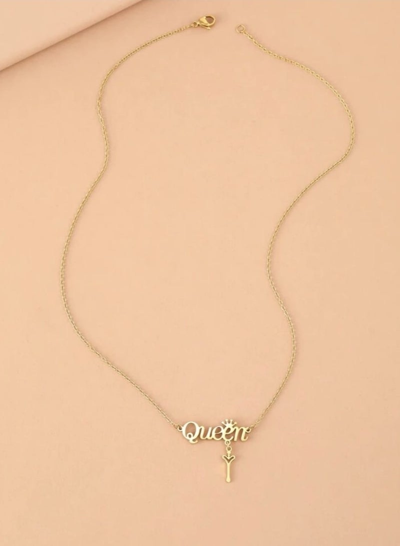 يوكا  قلادة ذهبية من الستيل المقاوم للصدأ، حروف أنيقة، تاج ملكة سلسلة قلادة أنيقة فاخرة ذات هدية مجوهرات جميلة للمرأة - Image 2