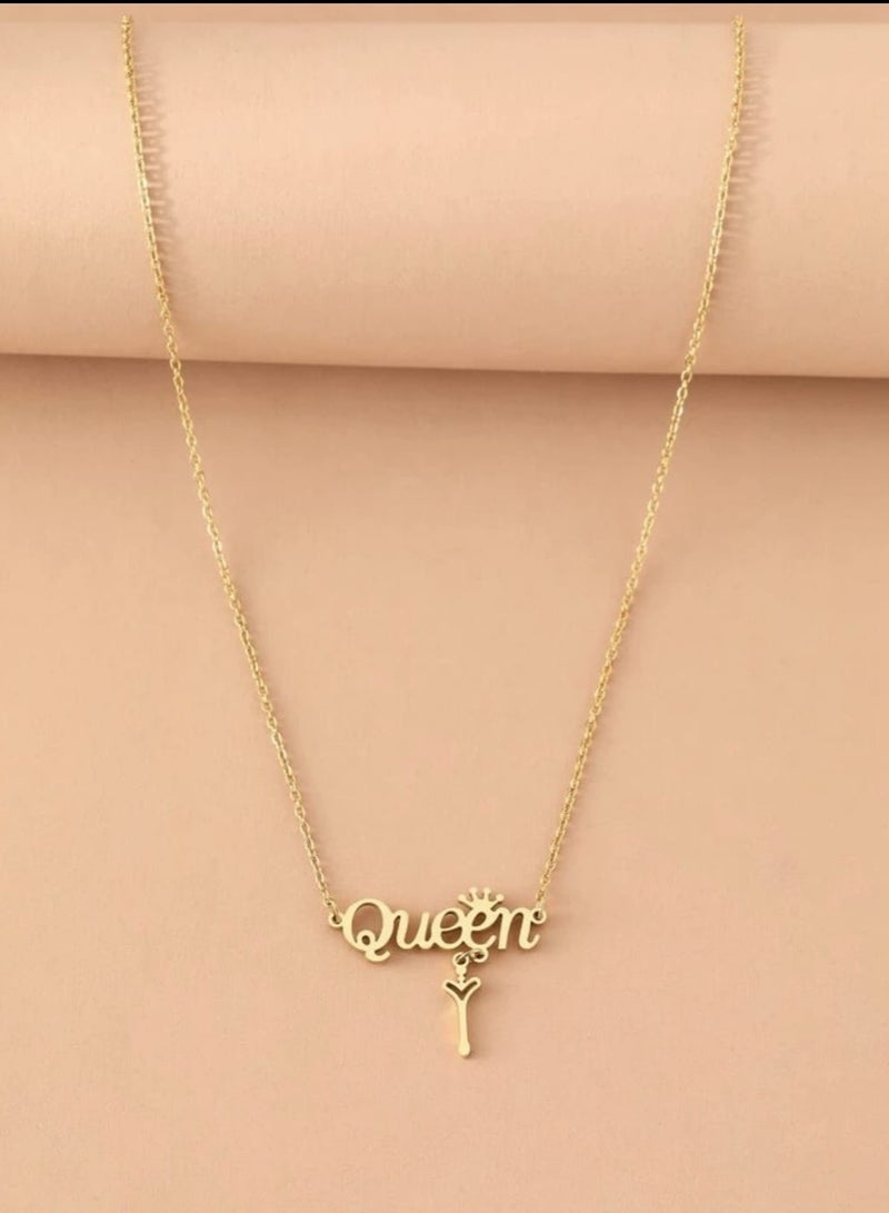 يوكا  قلادة ذهبية من الستيل المقاوم للصدأ، حروف أنيقة، تاج ملكة سلسلة قلادة أنيقة فاخرة ذات هدية مجوهرات جميلة للمرأة - Image 3