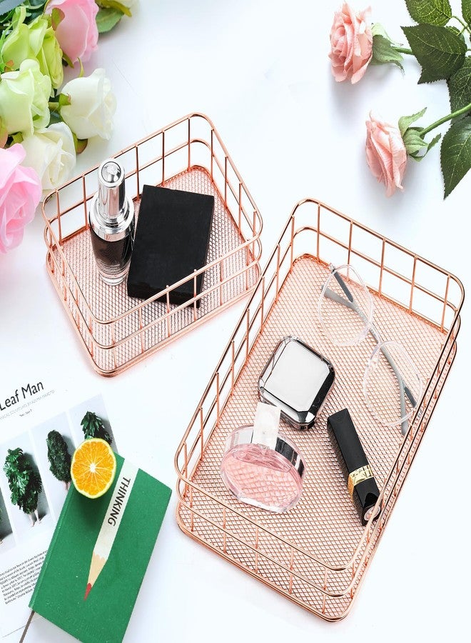 Hacaroa 4 Pack Rose Gold Wire Mesh Basket, Metal Desk Drawer Organizer Desktop Holder Tray for Cosmetic, Stationery, Magazines, Fruit Snacks, Home, School, Office, 2 Size - Image 5