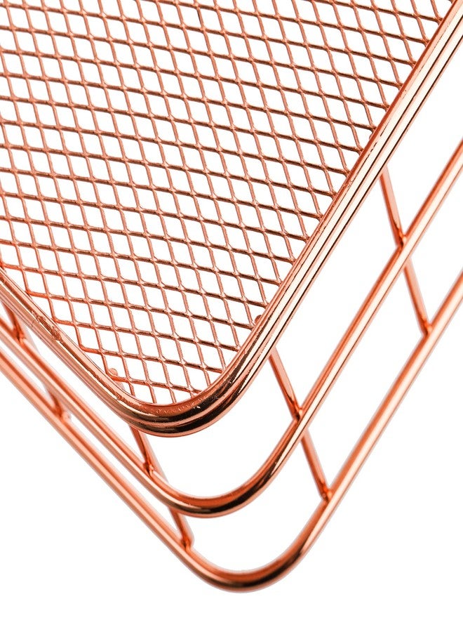 Hacaroa 4 Pack Rose Gold Wire Mesh Basket, Metal Desk Drawer Organizer Desktop Holder Tray for Cosmetic, Stationery, Magazines, Fruit Snacks, Home, School, Office, 2 Size - Image 3