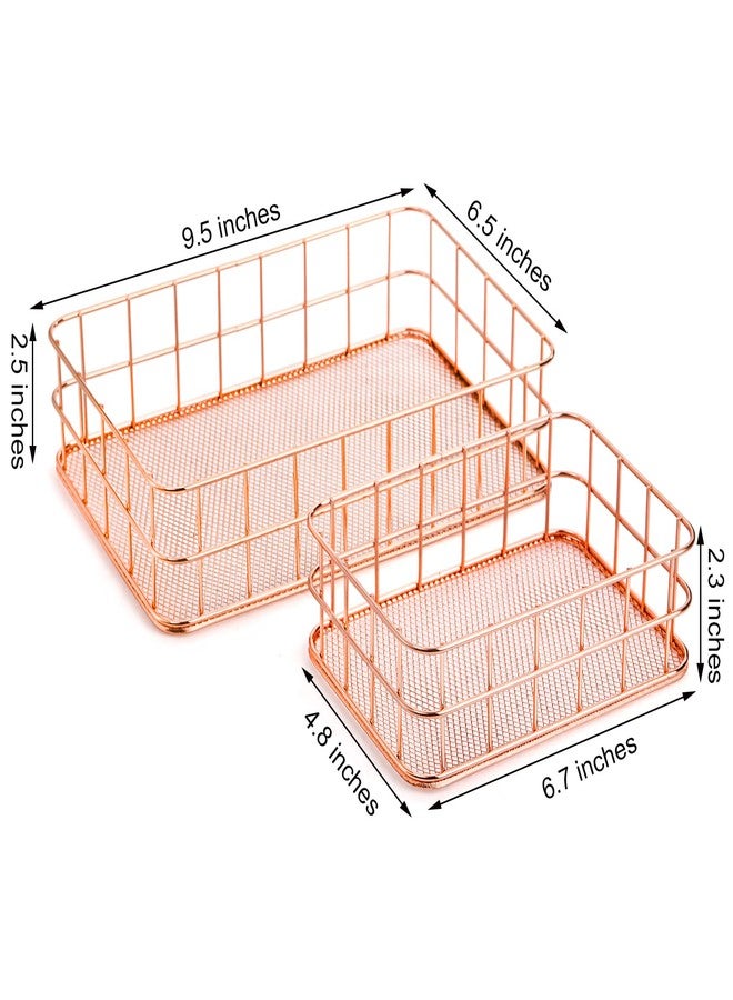 Hacaroa 4 Pack Rose Gold Wire Mesh Basket, Metal Desk Drawer Organizer Desktop Holder Tray for Cosmetic, Stationery, Magazines, Fruit Snacks, Home, School, Office, 2 Size - Image 2