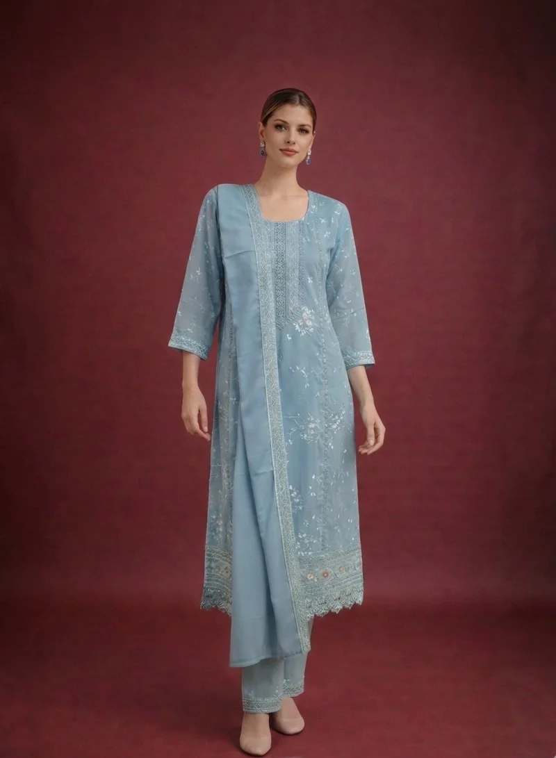 Lehar Elegant Pastel Blue Embroidered Organza Salwar Kameez
