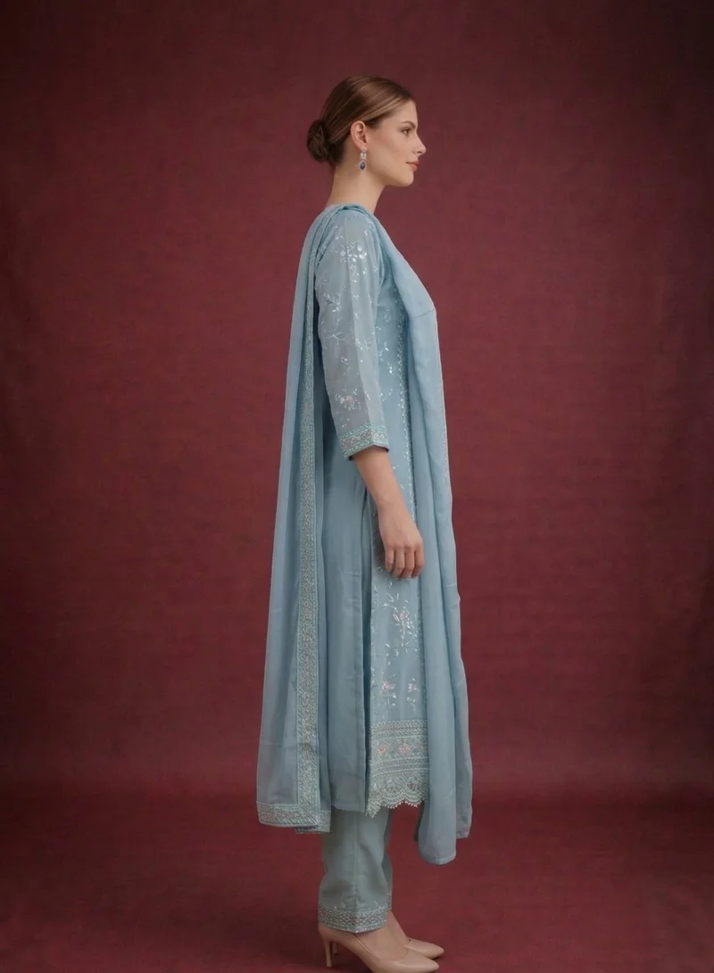 Lehar Elegant Pastel Blue Embroidered Organza Salwar Kameez