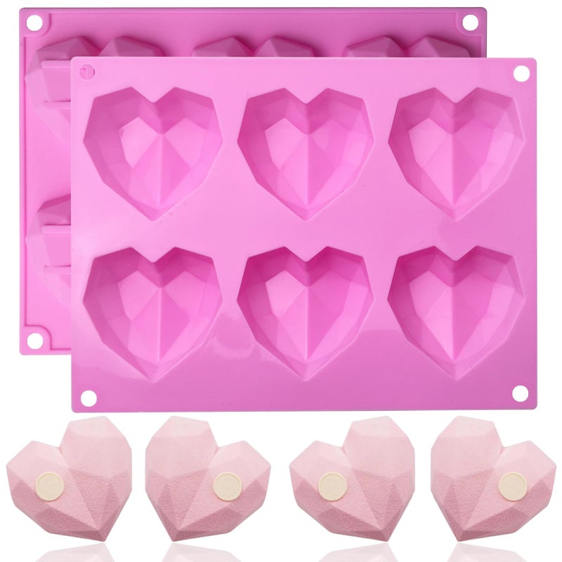 UOUYOO 6 Holes Diamond Heart Shaped Silicone Mold 3D Diamond Love Heart Shaped Mould for Jelly Chocolate Cake Handmade Soap Pudding Mould Candy Making - Image 1