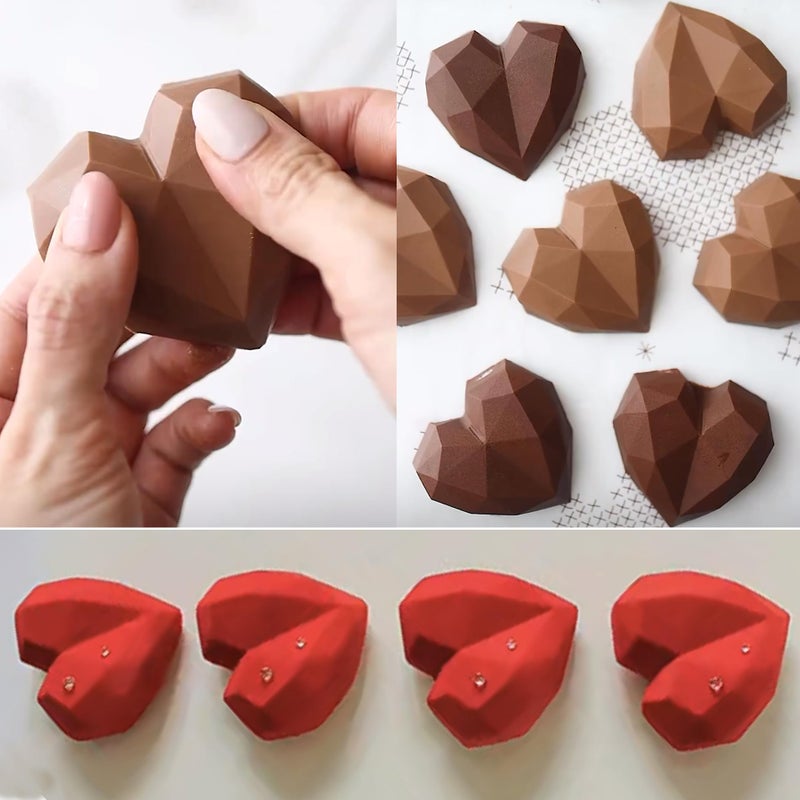 UOUYOO 6 Holes Diamond Heart Shaped Silicone Mold 3D Diamond Love Heart Shaped Mould for Jelly Chocolate Cake Handmade Soap Pudding Mould Candy Making - Image 3