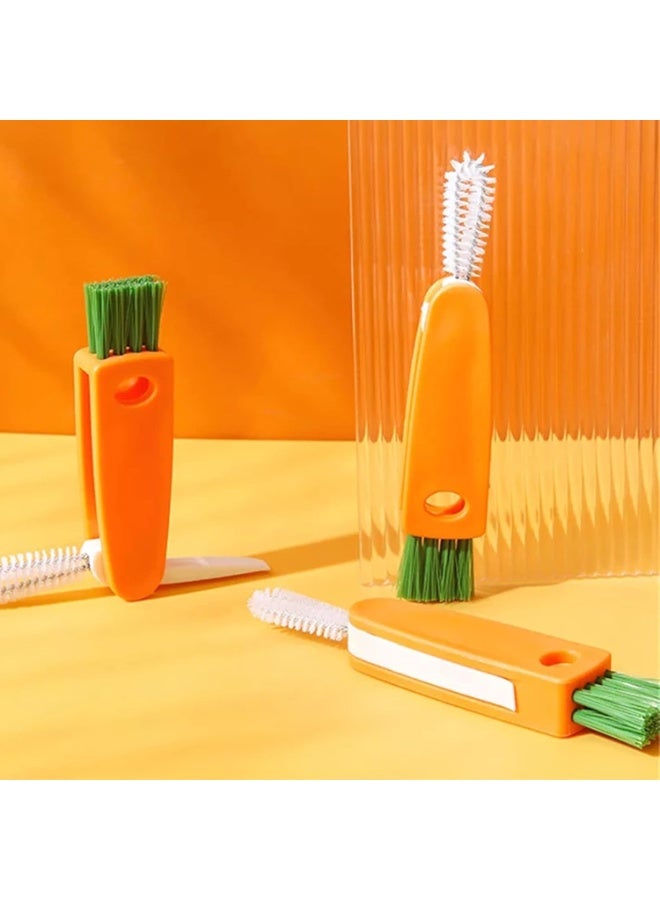 مجموعة فرش تنظيف صغيرة 3 في 1 للزجاجات والأكواب - فرش دقيقة على شكل جزرة لزجاجات المياه، وزجاجات الرضاعة، والمصاصات، والأغطية، والشقوق التي يصعب الوصول إليها - Image 2