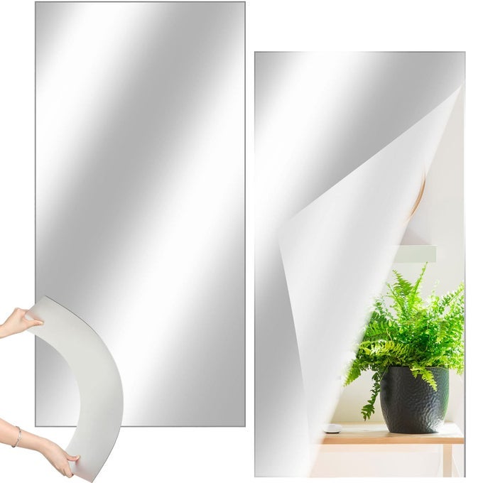 2 PCS HOME GYM MIRRORS 12 X 24 ACRYLIC WALL MIRROR TILES 2MM THICK SELF ADHESIVE MIRROR SHEETS FRAMELESS WALL MOUNTED MIRROR STICKERS DECOR FOR WORKOUT BEDROOM CEILING