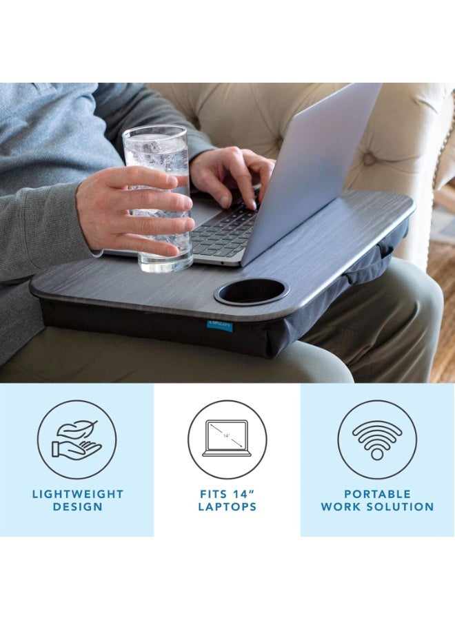 LAPGEAR Cup Holder Lap Desk with Device Ledge - Gray Woodgrain - Fits up to 14 Inch Laptops - Style No. 46325 - Image 2