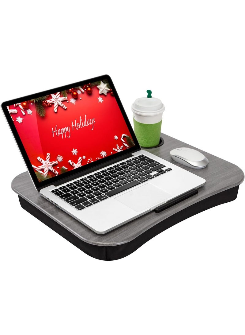 LAPGEAR Cup Holder Lap Desk with Device Ledge - Gray Woodgrain - Fits up to 14 Inch Laptops - Style No. 46325 - Image 1