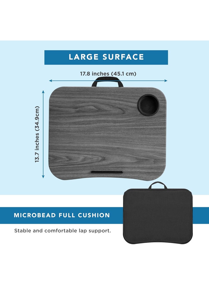 LAPGEAR Cup Holder Lap Desk with Device Ledge - Gray Woodgrain - Fits up to 14 Inch Laptops - Style No. 46325 - Image 4