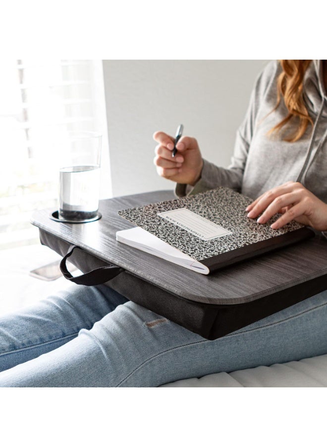 LAPGEAR Cup Holder Lap Desk with Device Ledge - Gray Woodgrain - Fits up to 14 Inch Laptops - Style No. 46325 - Image 5
