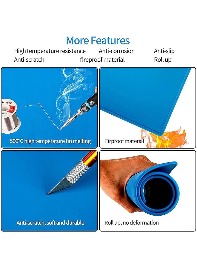 إيروريكس حصيرة لحام مغناطيسية كبيرة من السيليكون مقاومة للحرارة، حصيرة طاولة عمل للهواتف المحمولة وأجهزة الكمبيوتر المحمولة ومدافع الحرارة من مكواة اللحام مقاس 11.8 بوصة × 17.7 بوصة (أزرق) - Image 5