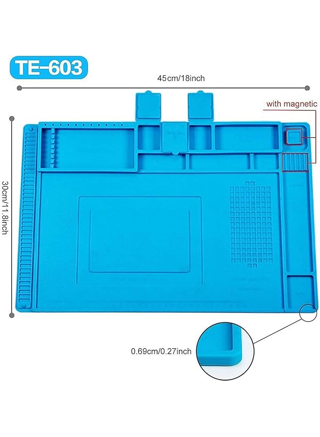 إيروريكس حصيرة لحام مغناطيسية كبيرة من السيليكون مقاومة للحرارة، حصيرة طاولة عمل للهواتف المحمولة وأجهزة الكمبيوتر المحمولة ومدافع الحرارة من مكواة اللحام مقاس 11.8 بوصة × 17.7 بوصة (أزرق) - Image 3