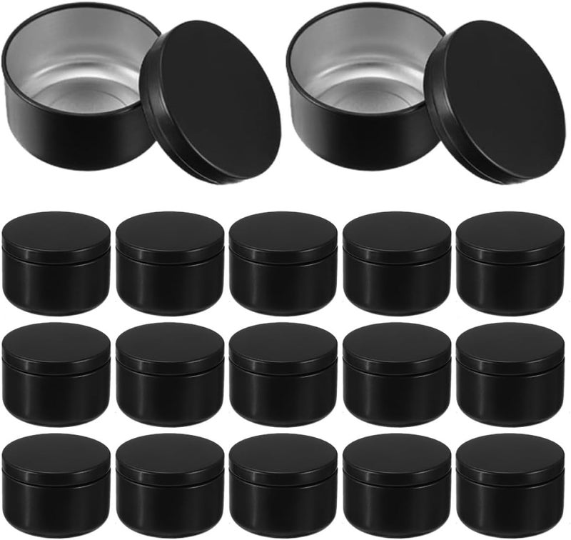 FUOYLOO Candle Tins Aluminum Mini Round Candle Containers Lids for Aromatherapy Scented Making and Party Decorations Tea Light Cups (Black) - Image 1