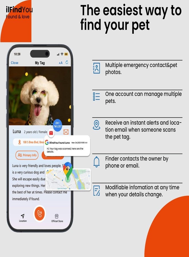 طوق عاكس للضوء للكلاب الكبيرة من ilFindYou، مصنوع من النايلون الناعم، متدرج اللون بين الوردي والبرتقالي، مقاس كبير (L). - Image 5