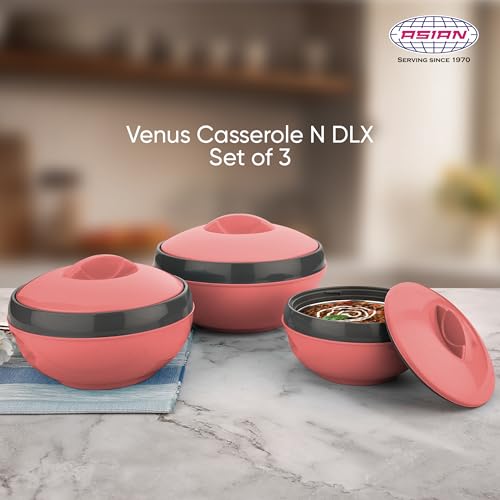 Asian Venus Plastic Casserole Set, 3 Pieces, Pink - Image 2