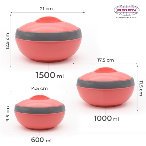 Asian Venus Plastic Casserole Set, 3 Pieces, Pink - Image 5