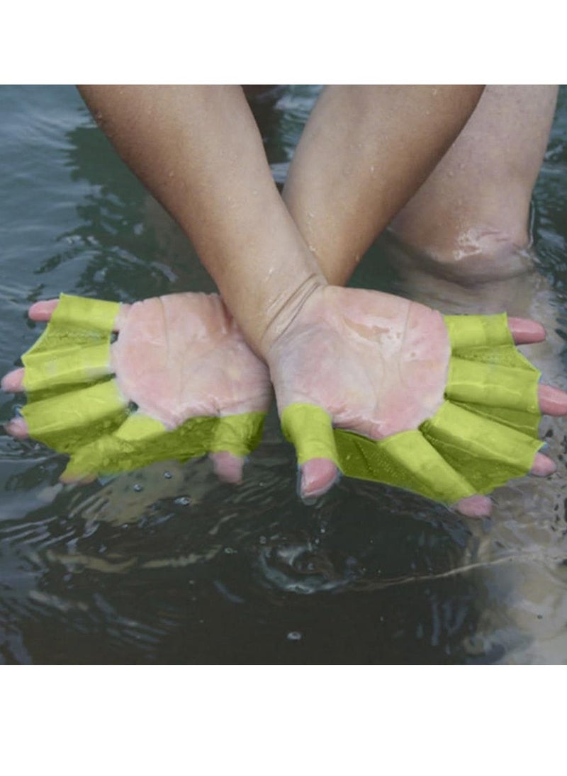 Generic Silicone Swimming Hand Fins Gloves for Kids and Adults to Help with Swimming and Diving, Yellow  - Image 2