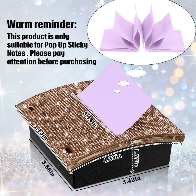 Eersida Rhinestone Self Stick Note Pad Holders 4 x 4 Inches Memo Sticky Dispenser Note Holder Sticky Dispenser for Office Home Desk Supplies(Gold) - Image 3