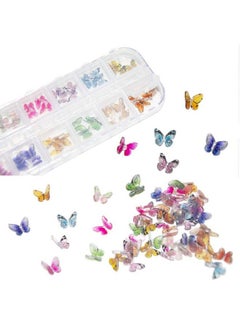 48Pcs Butterfly Acrylic Nails 3D Butterfly Nail Charms Glitter Clear Butterfly Nail Designs White Blue Colorful Butterfly Acrylic For Nail Art Decoration & Diy Crafting Design