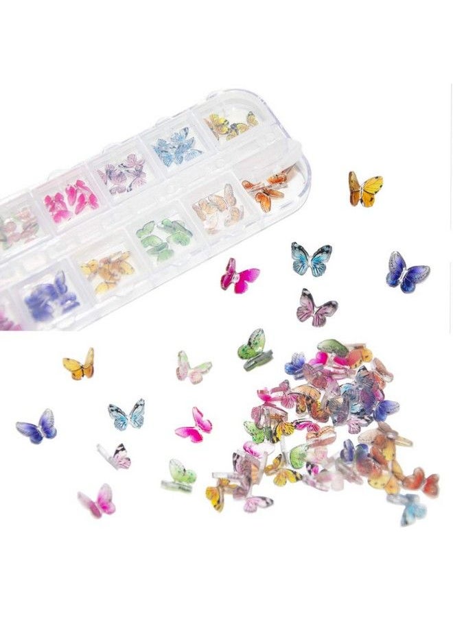CESUSME - 48Pcs Butterfly Acrylic Nails 3D Butterfly Nail Charms Glitter Clear Butterfly Nail Designs White Blue Colorful Butterfly Acrylic For Nail Art Decoration & Diy Crafting Design - Image 1