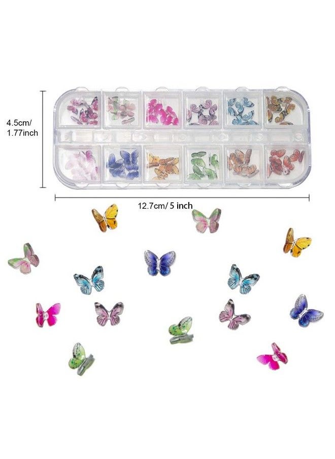 CESUSME - 48Pcs Butterfly Acrylic Nails 3D Butterfly Nail Charms Glitter Clear Butterfly Nail Designs White Blue Colorful Butterfly Acrylic For Nail Art Decoration & Diy Crafting Design - Image 1