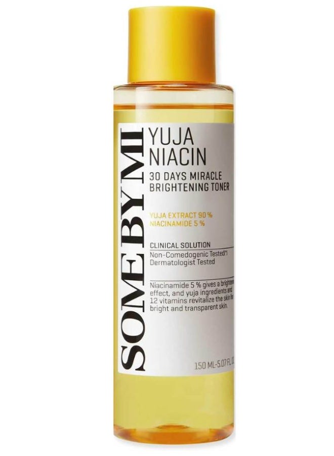 Some By Mi Yuja Niacin 30 Days Miracle Brightening Toner 150ml | Vitamin-C rich Yuzu & Niacinamide toner for dark spots, dullness & uneven tone | Lightweight hydrating K-Beauty exfoliating toner for luminous “glass skin” | Korean skincare original, daily pH balancer for oily/combination/normal skin 150ml