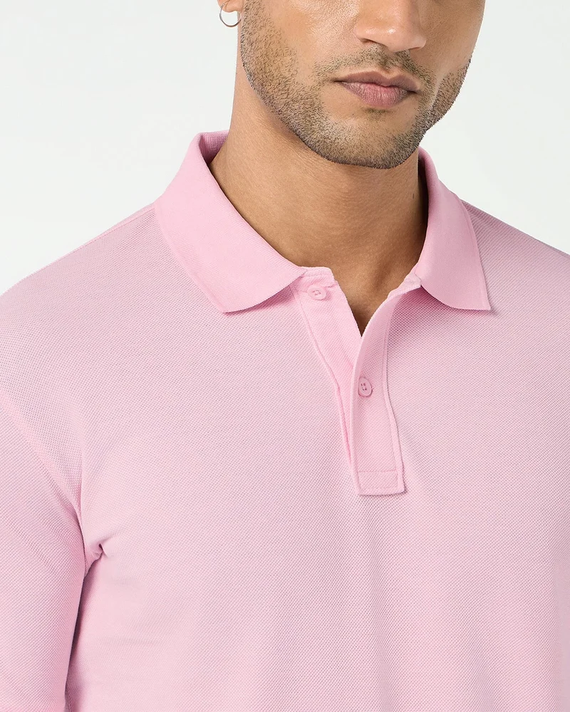 bewakoof Men's Light Pink Polo T-shirt