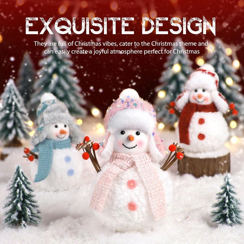 Yonsya Set of 3 Christmas Snowmen Plush Decorations, Xmas Farmhouse Tiered Tray Tree Christmas Decor Collectible Figurines - Home Tabletop Elf Ornaments (3, Snowmen) - Image 3