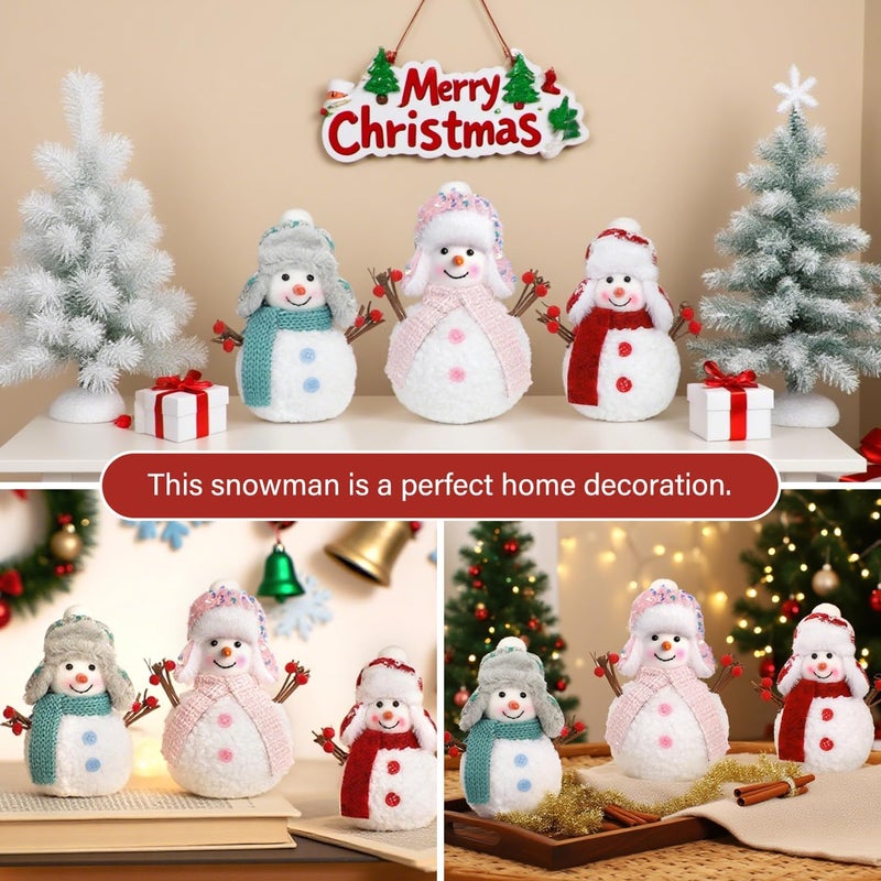Yonsya Set of 3 Christmas Snowmen Plush Decorations, Xmas Farmhouse Tiered Tray Tree Christmas Decor Collectible Figurines - Home Tabletop Elf Ornaments (3, Snowmen) - Image 5