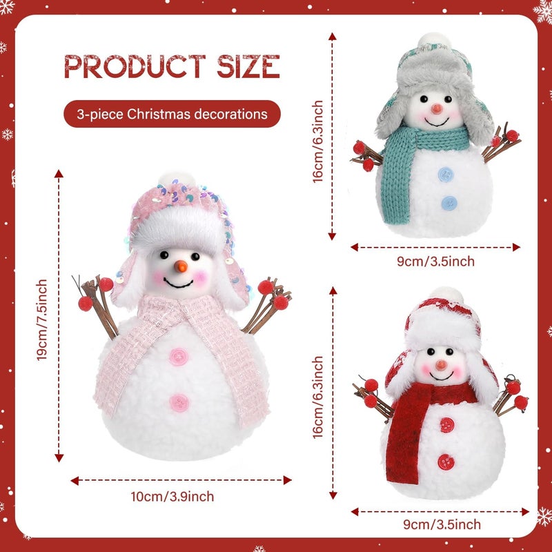 Yonsya Set of 3 Christmas Snowmen Plush Decorations, Xmas Farmhouse Tiered Tray Tree Christmas Decor Collectible Figurines - Home Tabletop Elf Ornaments (3, Snowmen) - Image 2