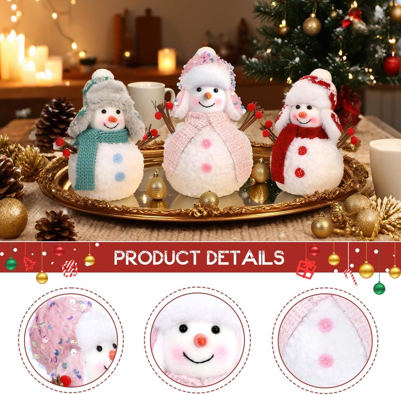 Yonsya Set of 3 Christmas Snowmen Plush Decorations, Xmas Farmhouse Tiered Tray Tree Christmas Decor Collectible Figurines - Home Tabletop Elf Ornaments (3, Snowmen) - Image 4