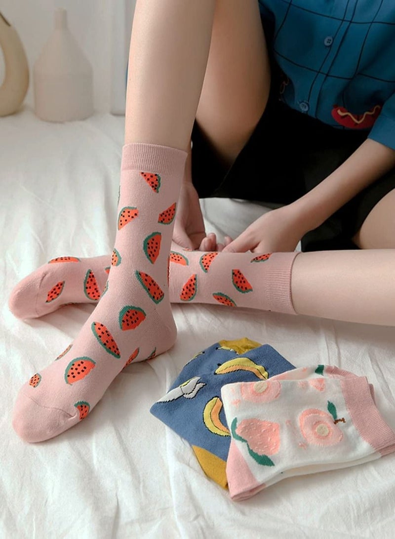 SYOSI Fruit Mid-tube Cotton Socks, 6 Pairs Sports Fitness Cute Breathable Cotton Socks Household Items (Watermelon, Lemon, Strawberry, Avocado, Peach, Banana) - Image 3