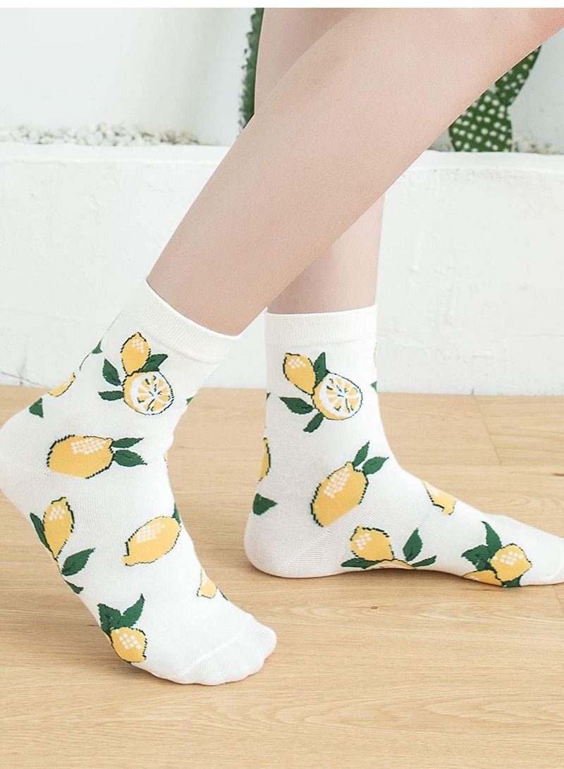 SYOSI Fruit Mid-tube Cotton Socks, 6 Pairs Sports Fitness Cute Breathable Cotton Socks Household Items (Watermelon, Lemon, Strawberry, Avocado, Peach, Banana) - Image 4